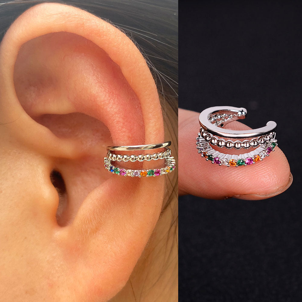 1Pc Hollow Geometry Rainbow CZ Cuff Wrap Clip On Earrings Women Climber Ear Cartilage Bone Clips